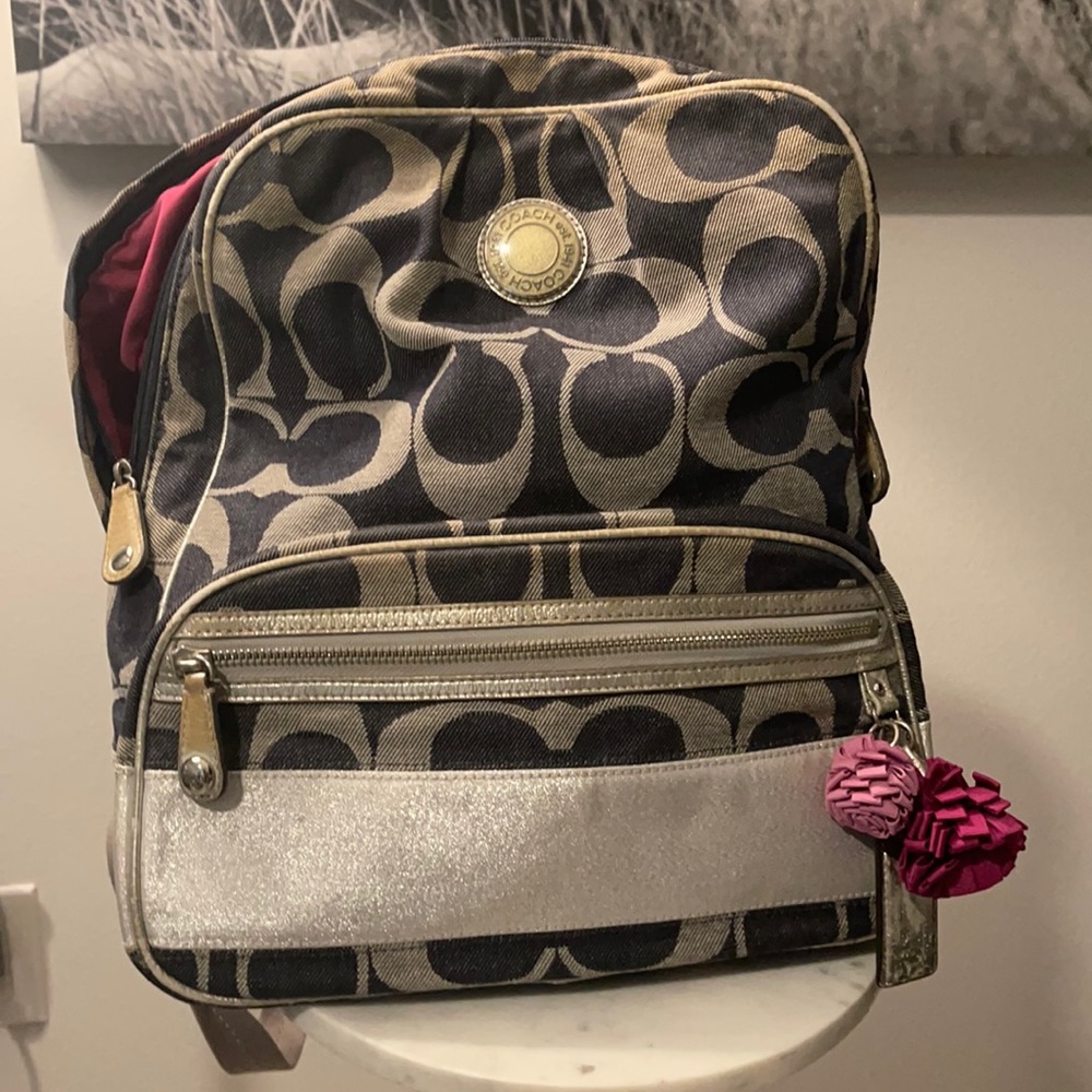 COACH Signature Stripe Denim backpack 💯Authentic